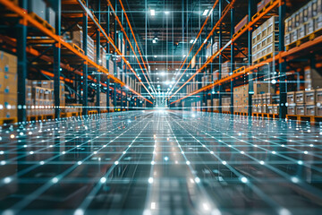 Obraz premium Internet of things and smart facility management concept, using internet and cloud technology for warehouse and infrastructure, digital data connecting