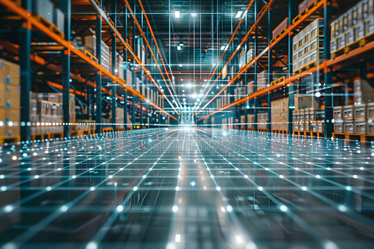 Internet of things and smart facility management concept, using internet and cloud technology for warehouse and infrastructure, digital data connecting
