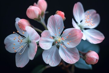 Delicate Pink and White Blossoms Against a Dark Background