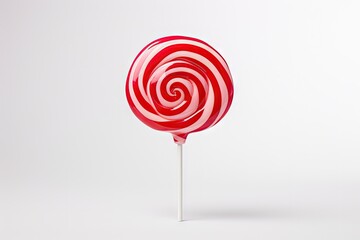 Delicious Red and White Caramel Lollipop on White Background: A Sugary Treat for Your Sweet Tooth