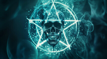 The sign esoteric pentagram with skull isolation, Illustration