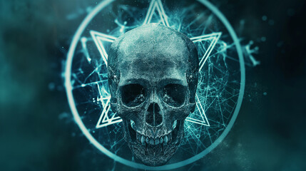 The sign esoteric pentagram with skull isolation, Illustration
