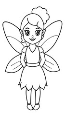 A detailed black and white illustration depicting a fairy adorned with wings