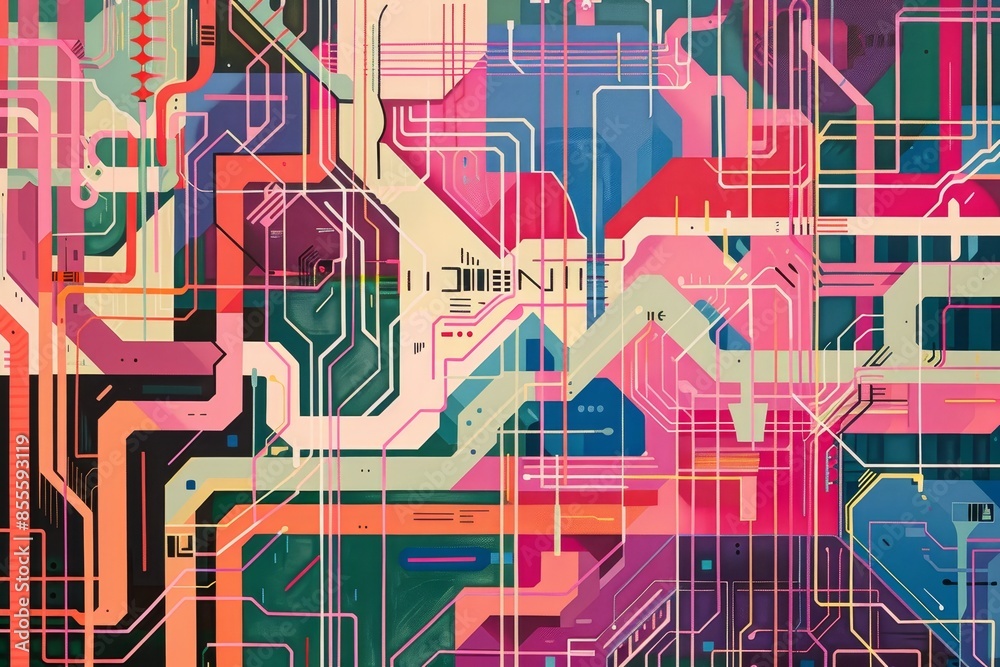 Poster colorful abstract background filled with intersecting lines creating a complex pattern, a series of 