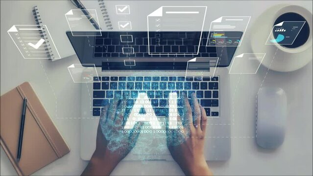 Document management with AI, business woman checking electronic documents on digital document on virtual screen, document management system and automation process to make documents work efficiently 
