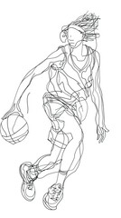 Fototapeta premium Continuous single one line drawing of basketball woman player