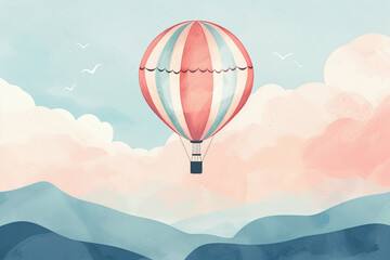 Obraz premium cute illustration in pastel colors of a hot air balloon flying in the sky
