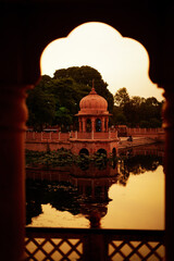 The Ghats of India with dome structure posts.