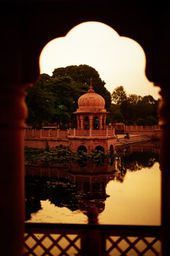 The Ghats of India with dome structure posts.