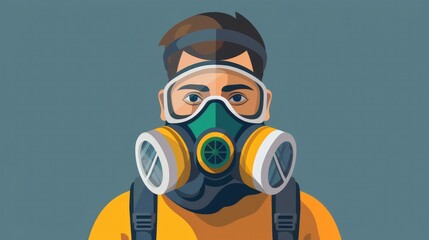 2d icon representing a man wearing a science mask and a respirator
