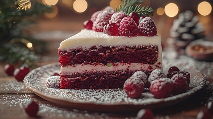 A rustic Red Velvet Cake, set in a cozy, homely environment with natural elements like wood and greenery, warm and inviting atmosphere, detailed decorations, hd quality, natural style, soft lighting
