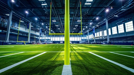 Obraz premium Field Goal Posts in a large indoor football stadium during a game