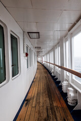 View of the gangway of an antarctic exploration vessel.