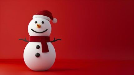 Fototapeta premium 3D image of Snowman standing and smiling brightly on a red background.