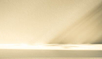Wall interior autumn background, studio, and backdrops show products. with shadow color beige background for text insertion and presentation of product	