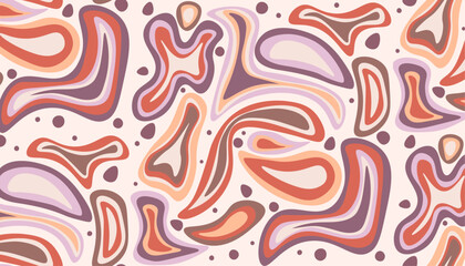 Abstract Seamless Colourful Pattern, Psychedelic, Doodle, Hand Drawn, 60s, 70s, Vintage Groovy Backdrop, Hippie, Wavy, Geometric, Retro, Vector