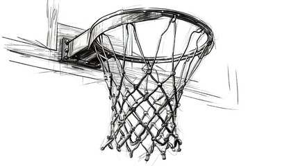 Hand drawn sketch of basketball ring in black isolated on white background