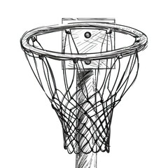 Hand drawn sketch of basketball ring in black isolated on white background