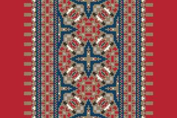 Beautiful traditional ethnic motifs ikat geometric fabric pattern cross stitch.Ikat embroidery Ethnic oriental Pixel.Abstract,vector,illustration. Texture,scarf,decoration,wallpaper,curtain,sarong.