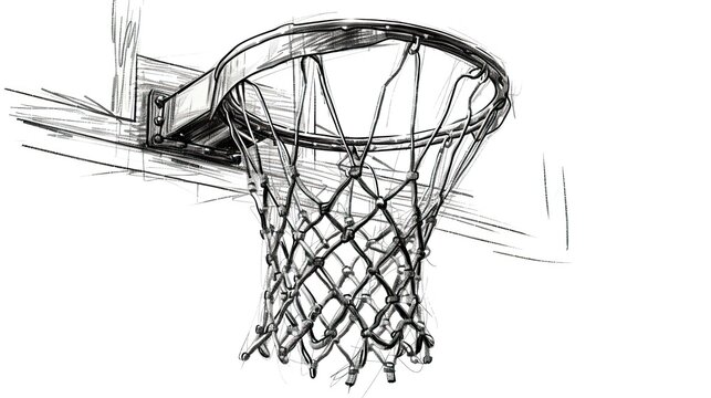 Hand drawn sketch of basketball ring in black isolated on white background