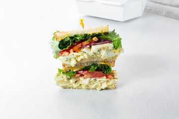 A view of an egg salad sandwich.