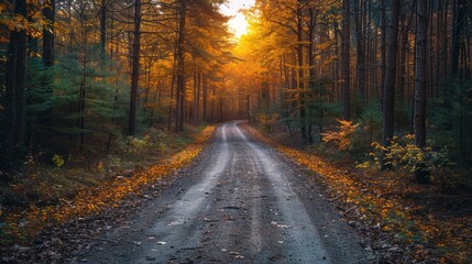Obraz premium Autumnal Forest Path with Sunlit Canopy