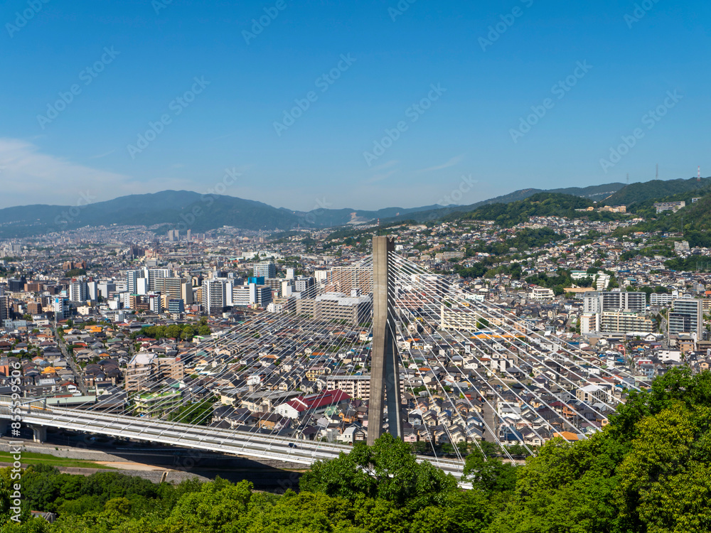 Wall mural 五月山の展望台から見る新猪名川大橋と街の風景