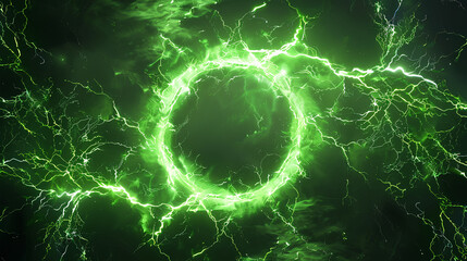 glowing electric green lightning round frame with plasma portal