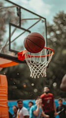 Fototapeta premium Scoring during a basketball game ball in hoop, basketball drawing