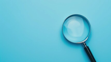 Magnifying glass on blue background with empty space for text