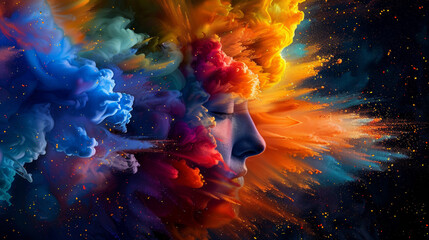 Color explosion, human brain in different colors
