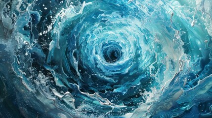 Whirling water sea vortex in the ocean, powerful aquatic swirl.