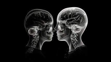 Two people facing each other under  x-ray vision 