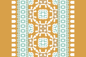 Seamless pattern in patchwork style. Embroidered print for carpet, textile, wallpaper, wrapping paper. Ethnic and tribal motifs. Handwork. Vector illustration.