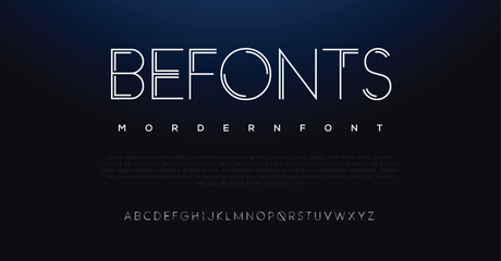 Tech font, digital cyber alphabet, trendy modern Latin letters A, B, C, D, E, F, G, H, I, J, K, L, M, N, O, P, Q, R, S, T, U, V, W, X, Y, Z made in design