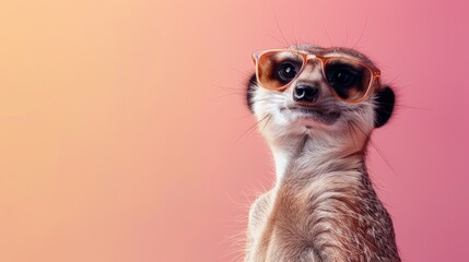 Fototapeta premium Cool Meerkat in Sunglass Shade Glasses on Pastel Background - Creative Animal Concept for Commercial Editorial Advertisement with Surreal Surrealism