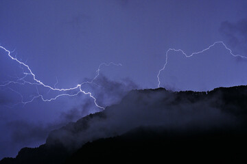 Lightning strikes in the mountains