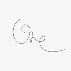 Continuous one number word. Abstract single line drawing of number one. Thin line icon in silhouette. Vector on a white background