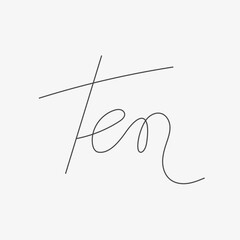 Continuous ten number word. Abstract single line drawing of number ten. Thin line icon in silhouette. Vector on a white background