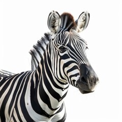 Naklejka premium A zebra with its distinctive black and white stripes, standing gracefully against a clean, white background