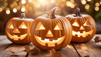 Fototapeta premium Candle lit Halloween Pumpkins 