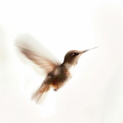 Fototapeta premium A beautiful hummingbird captured in motion, with its wings blurred, isolated on a white background