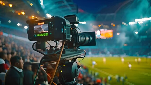 Broadcast Camera Filming Live Soccer Match with Ai generated.
