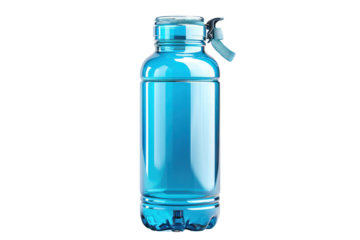 Clear blue water bottle with a flip-top lid, ideal for hydration on the go, made of durable plastic for everyday use and travel.