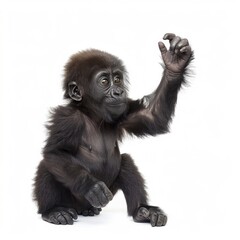 Fototapeta premium A cute baby gorilla playing joyfully, isolated on a white background