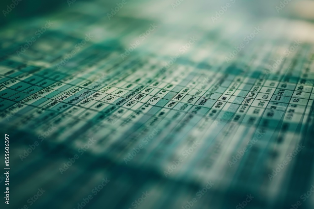 Poster detailed view of a table covered in rows of numbers and formulas, showing data analysis or financial