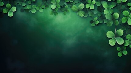 Vibrant Green Clover Leaves Frame with Mysterious Forest Background