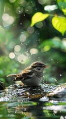 Garden birds bathing 