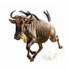 A dynamic illustration of a wildebeest running isolated on a plain, showcasing the animal's speed and grace in its natural habitat
