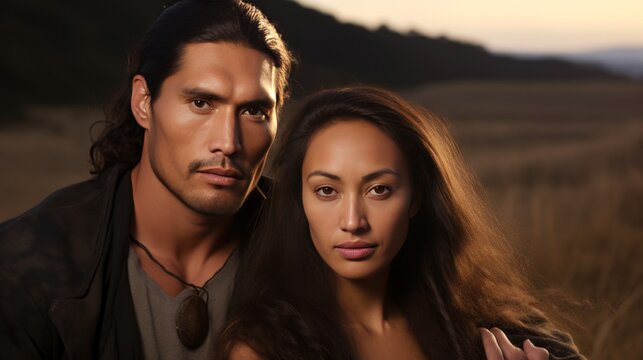 Man and woman standing together with a field in the background. Indigenous Peoples Day
